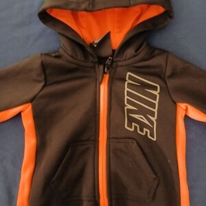 Nike Kids Black and Orange Zip-Up Hoodie